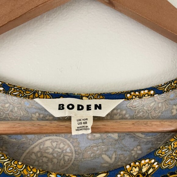 Boden Knot Detail Jersey Mini Dress in Harvest Gold Paisley Floral Size 6 - Picture 3 of 6